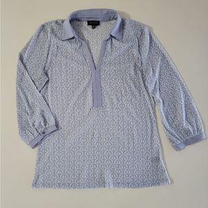Limited Semi-Sheer Gray Print V-neck 3/4 Sleeve Pullover Blouse